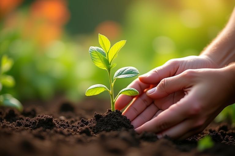Giardino sereno con arbusti ben curati e sentiero in pietra, simbolo di passione per il verde
