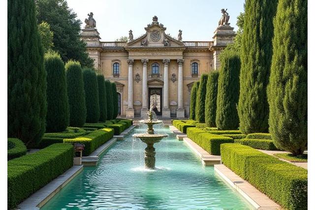 Restauro di un giardino storico italiano con statue, fontane e siepi topiaria.
